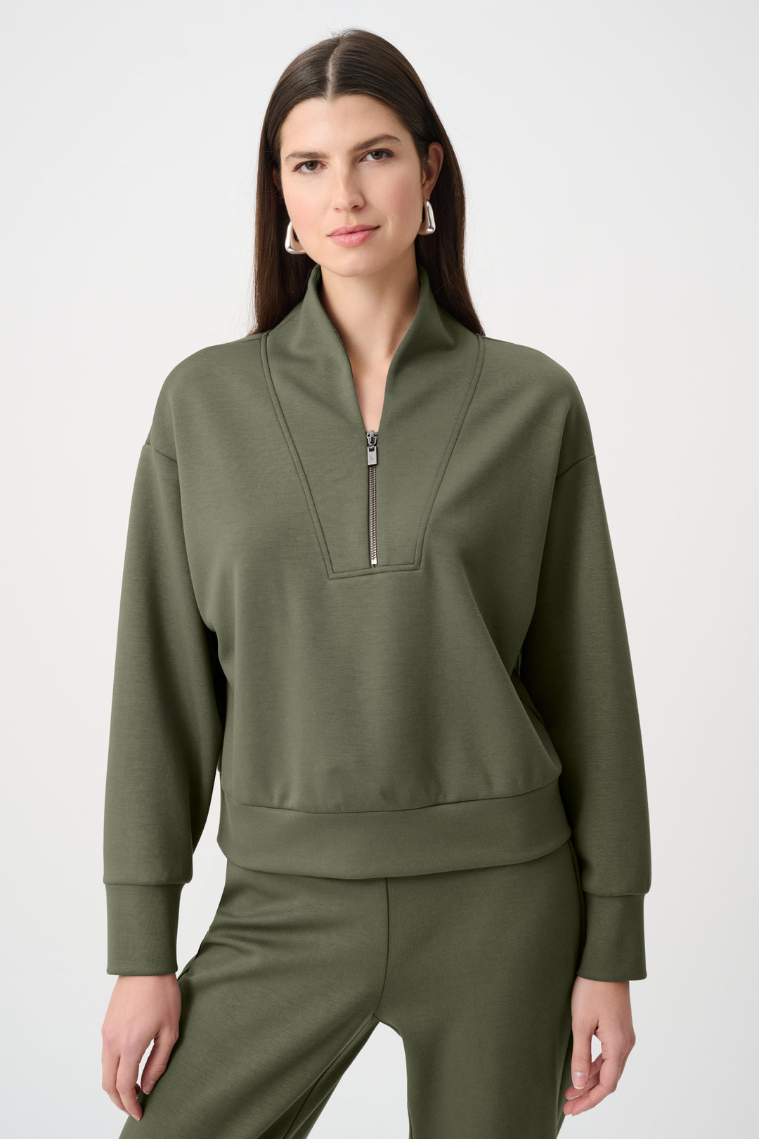 Scuba Jersey Boxy Sweatshirt With High Collar and Front Zipper Style 261610F26