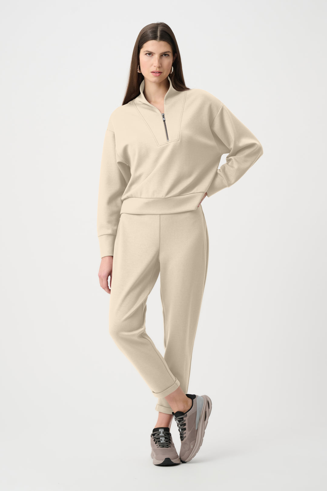 Scuba Jersey Boxy Sweatshirt With High Collar and Front Zipper Style 261610F26