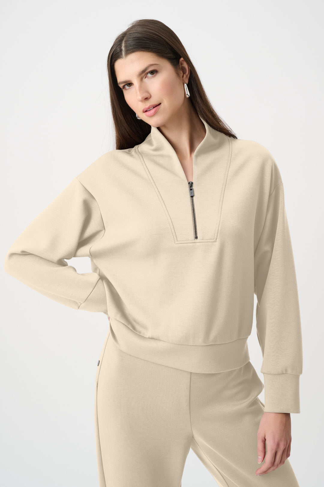 Scuba Jersey Boxy Sweatshirt With High Collar and Front Zipper Style 261610F26
