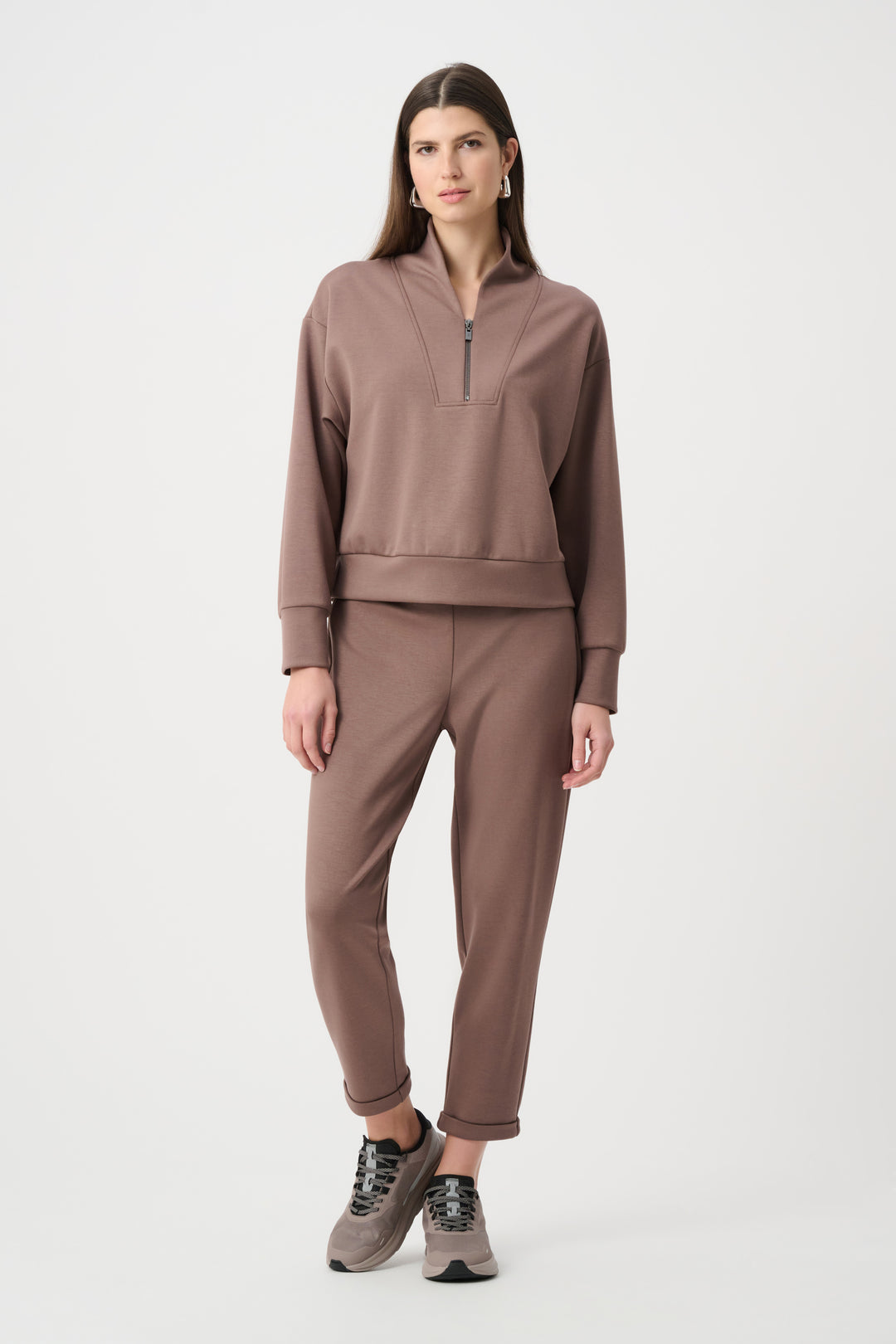 Scuba Jersey Boxy Sweatshirt With High Collar and Front Zipper Style 261610F26