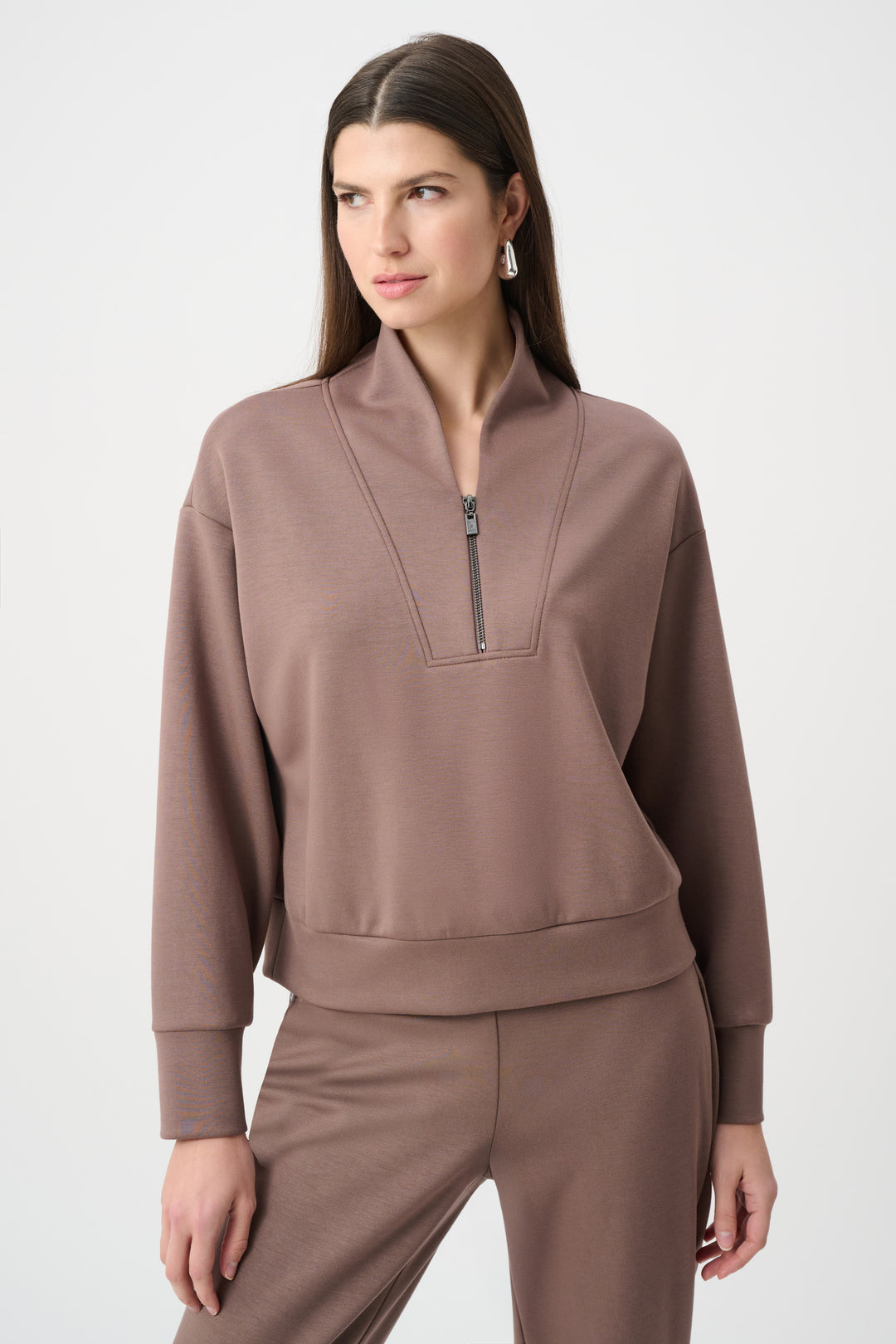 Scuba Jersey Boxy Sweatshirt With High Collar and Front Zipper Style 261610F26