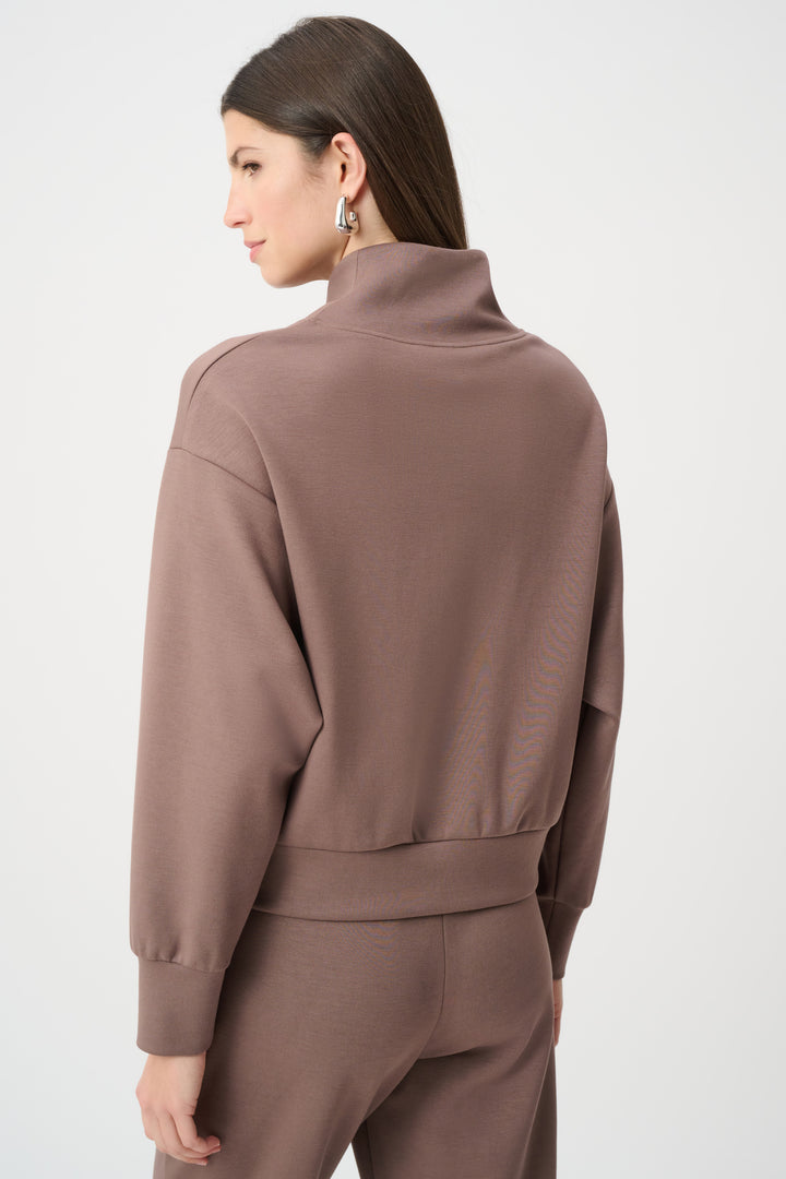 Scuba Jersey Boxy Sweatshirt With High Collar and Front Zipper Style 261610F26