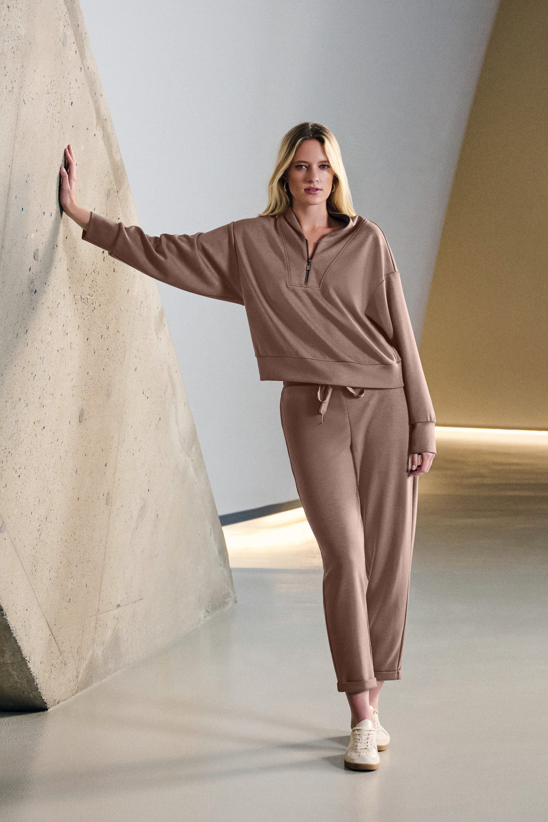 Scuba Jersey Boxy Sweatshirt With High Collar and Front Zipper Style 261610F26
