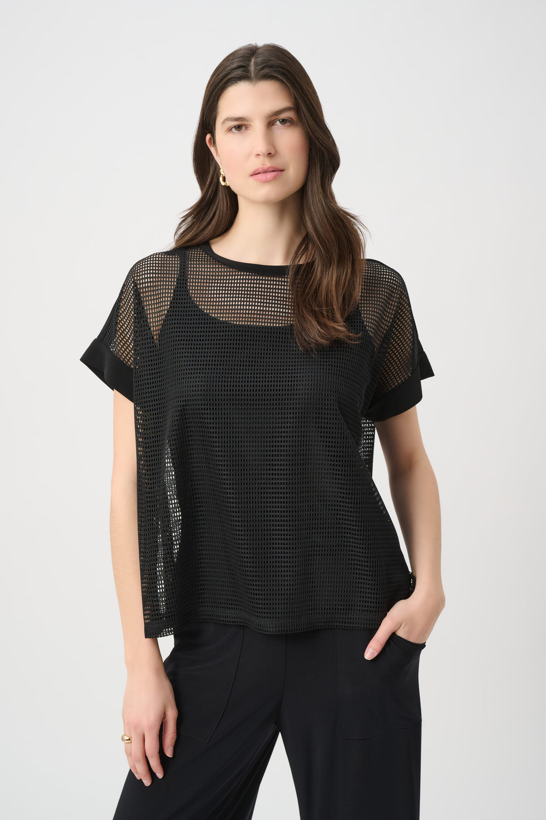 Silky Knit and Mesh Straight Top 261642