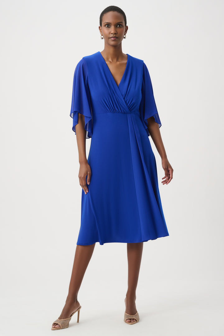 Silky Knit Fit and Flare Dress With Chiffon Draped Sash 261710