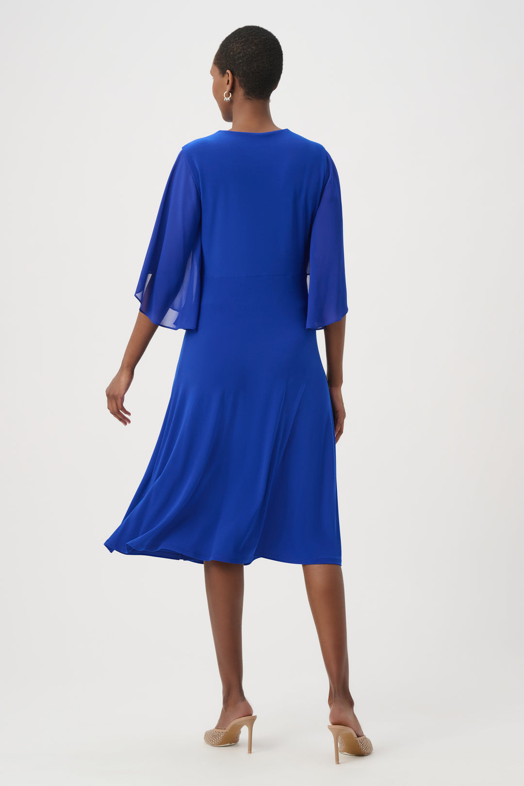 Silky Knit Fit and Flare Dress With Chiffon Draped Sash 261710