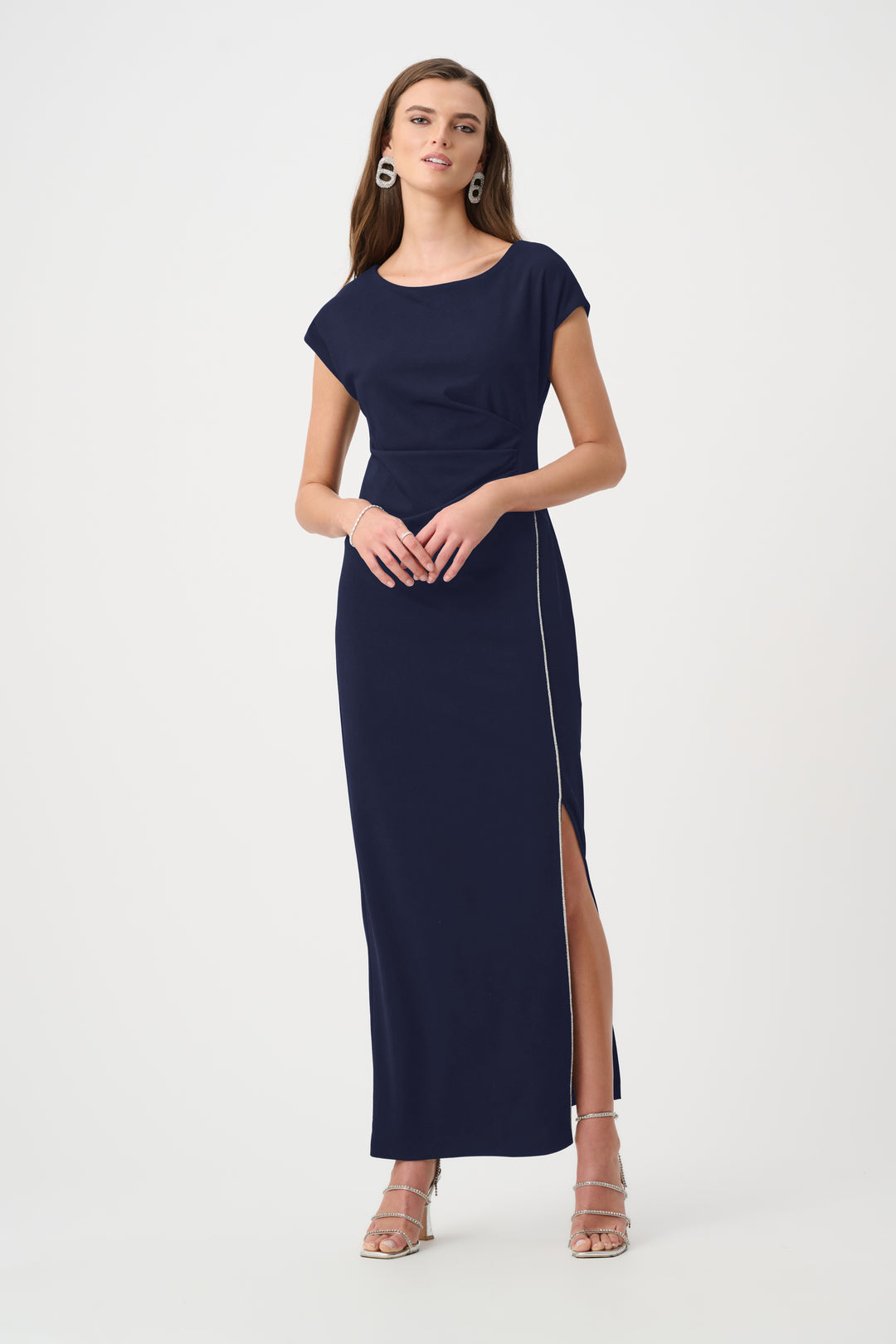 Scuba Crepe Sheath Gown With Rhinestones Piping Style 261713F26