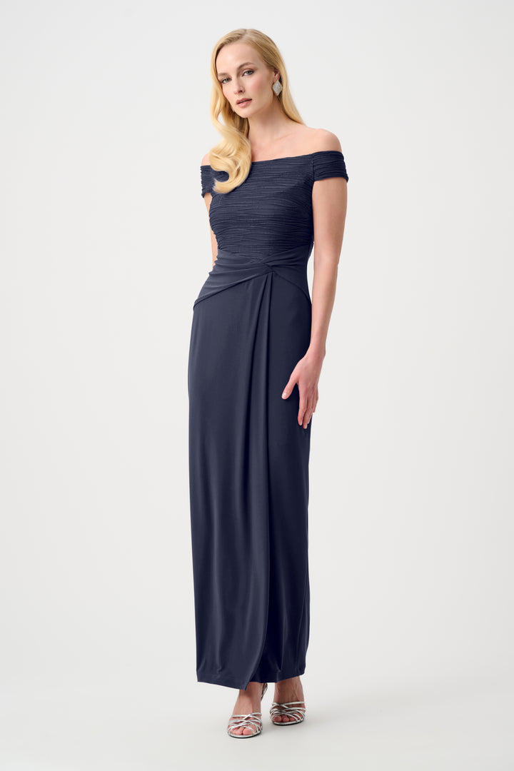 Silky Knit And Cascade Off-Shoulder Sheath Gown Style 261733F26