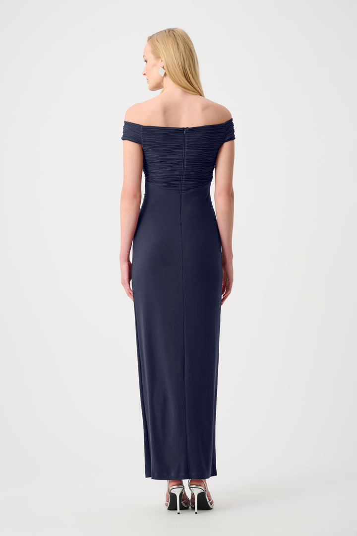 Silky Knit And Cascade Off-Shoulder Sheath Gown Style 261733F26