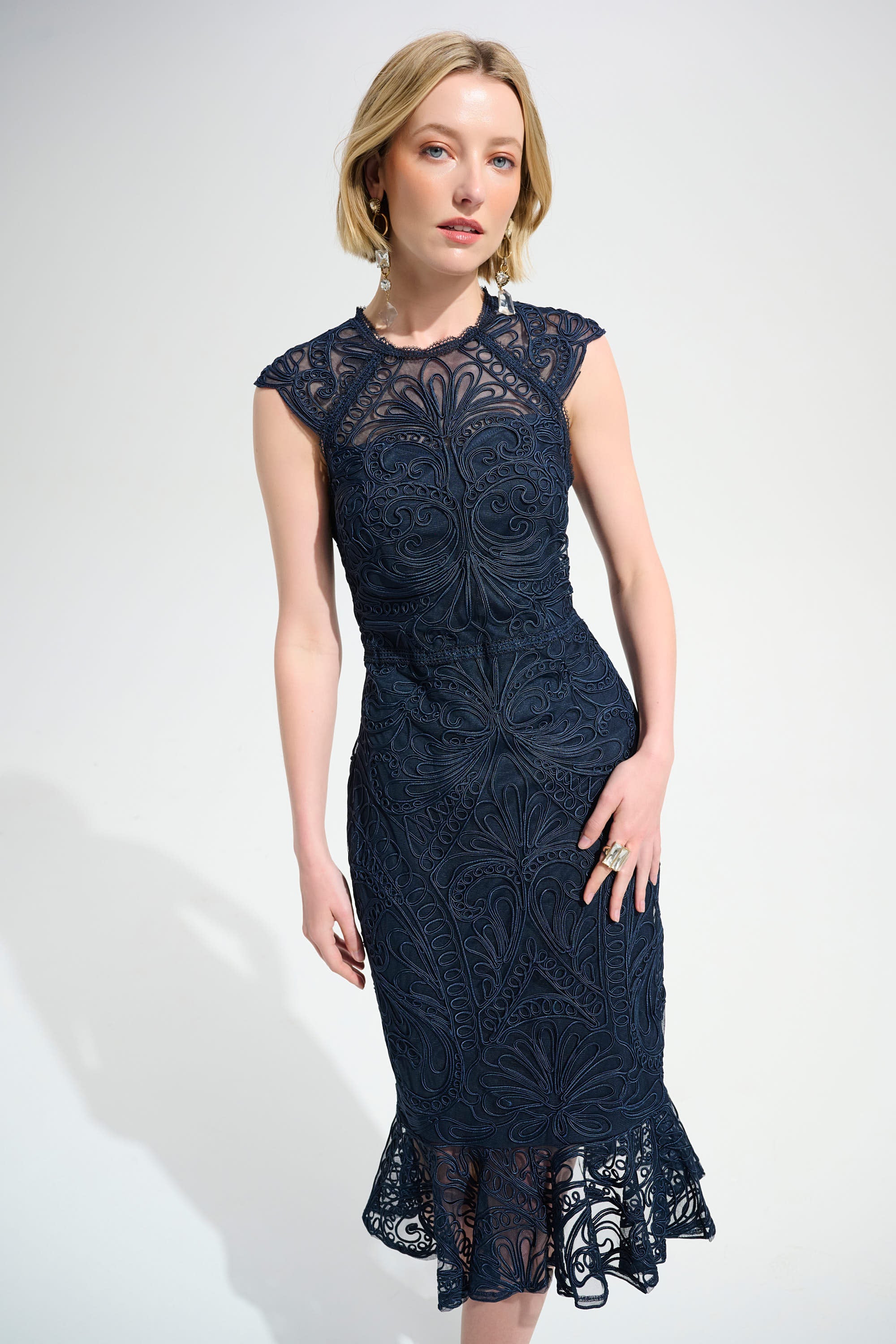 Joseph Ribkoff Ruffle Dress Joseph Ribkoff Guipure Soutache Trumpet Dress With Ruffle Hem 261740 ...