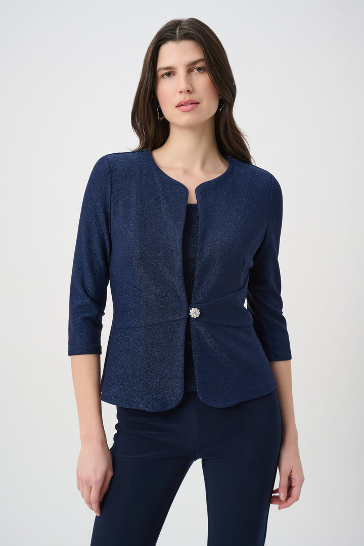 Sparkle Knit Fitted Jacket And Cami Set With Rhinestones Button 261749