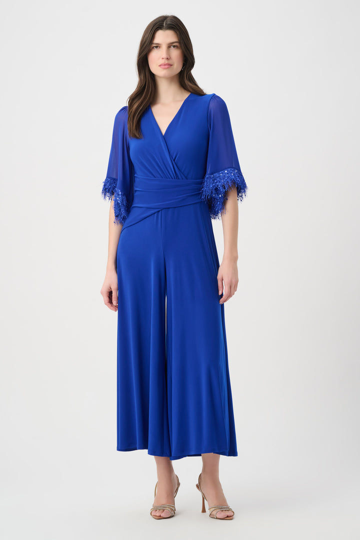 Silky Knit Wide Leg Jumpsuit With Chiffon Sleeves 261761