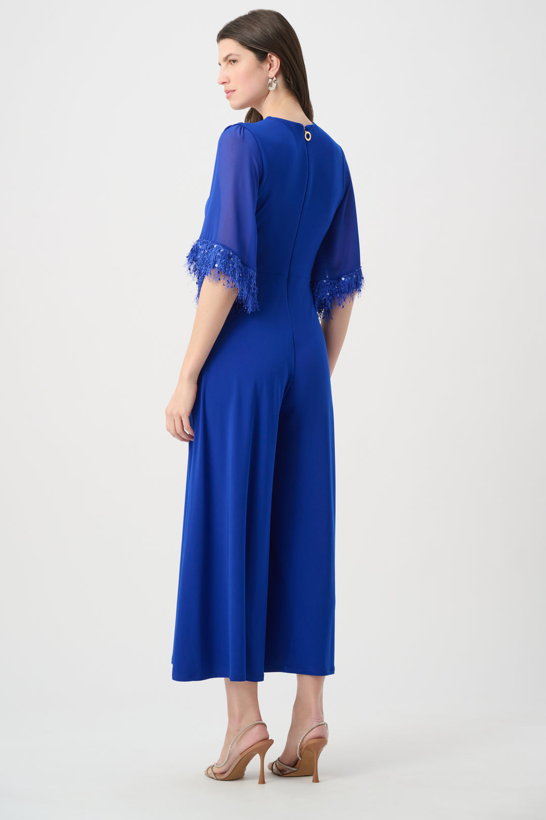 Silky Knit Wide Leg Jumpsuit With Chiffon Sleeves 261761