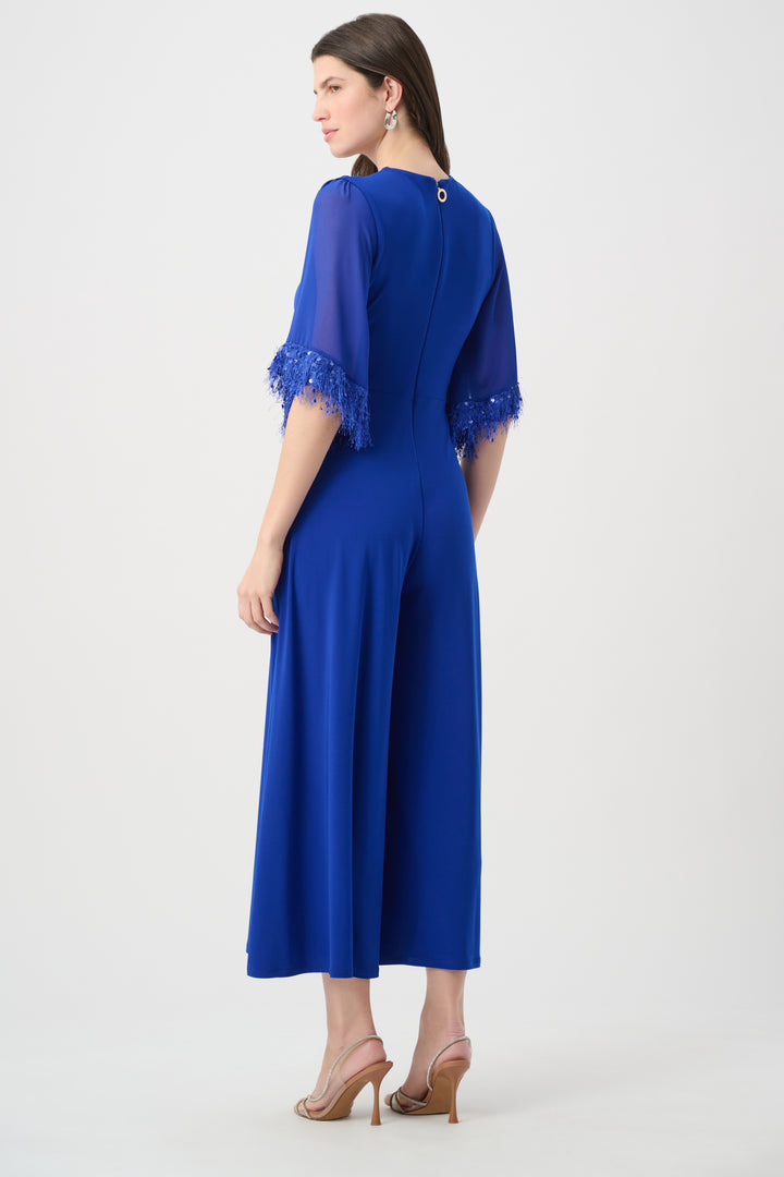 Silky Knit Wide Leg Jumpsuit With Chiffon Sleeves 261761