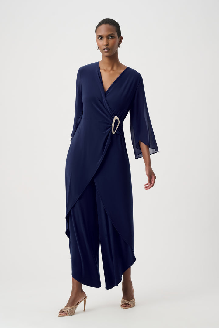 Silky Knit Culotte Jumpsuit With Chiffon Sleeves 261783