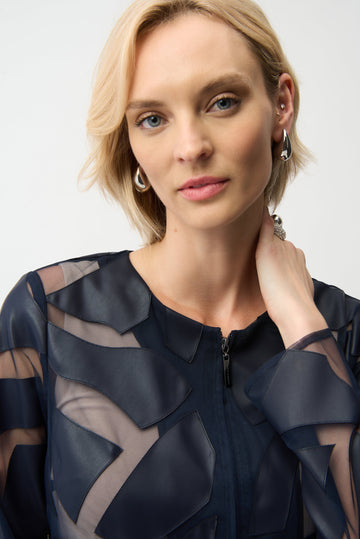 Laser Cut Leatherette Giraffe Print Fitted Jacket | Sheer Statement Mesh Jacket Australia