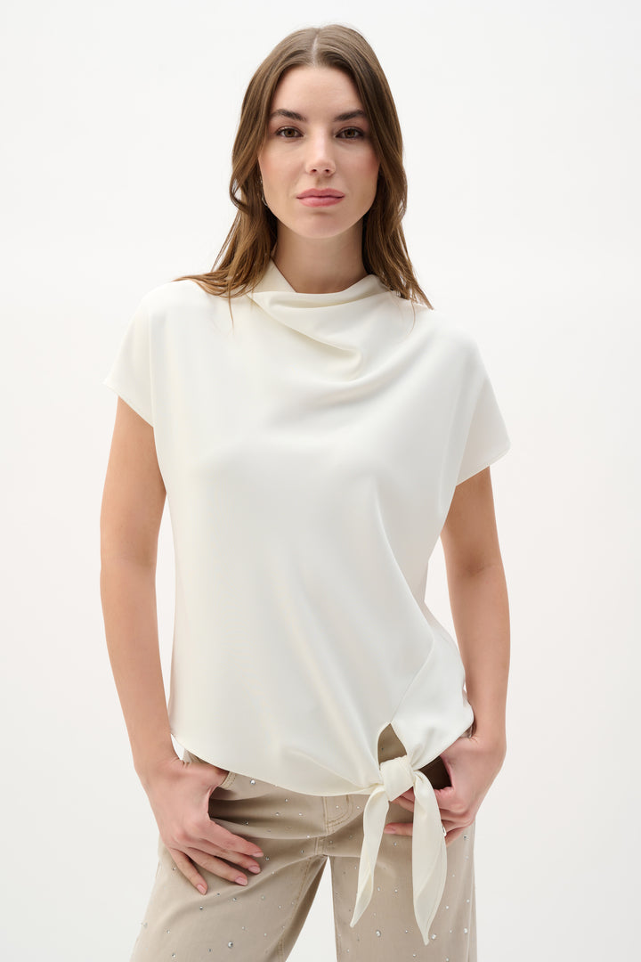 Woven Twill Boxy Top With Cowl Neck 262025