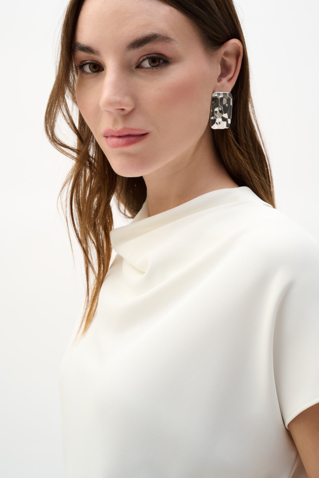 Woven Twill Boxy Top With Cowl Neck 262025