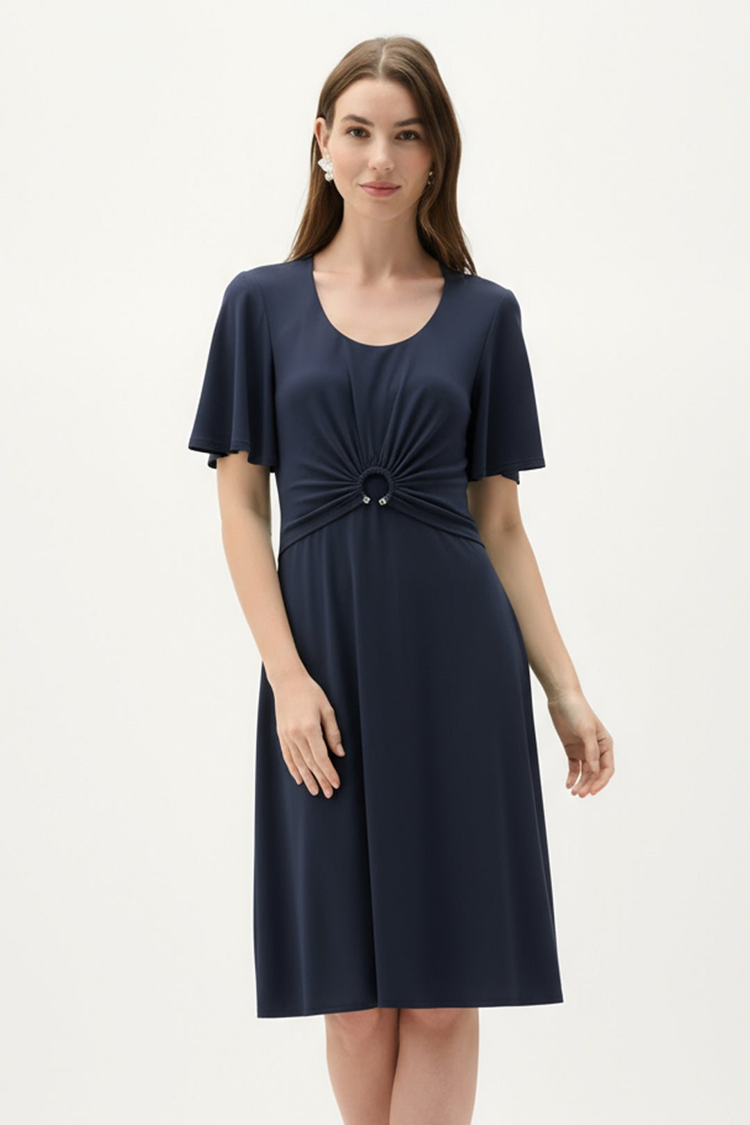 Silky Knit Fit And Flare Dress With Bell Sleeves 262034