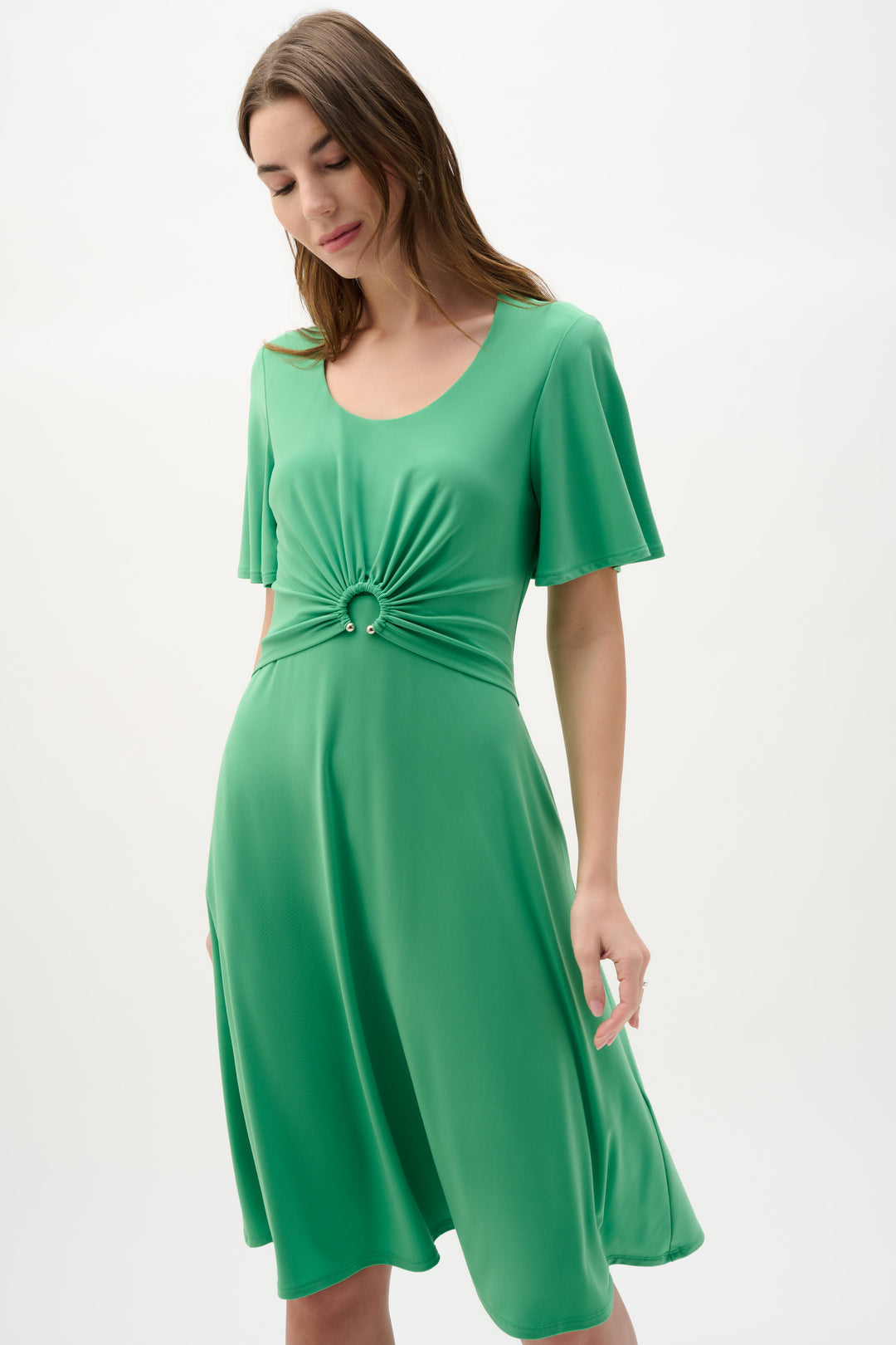 Silky Knit Fit And Flare Dress With Bell Sleeves 262034