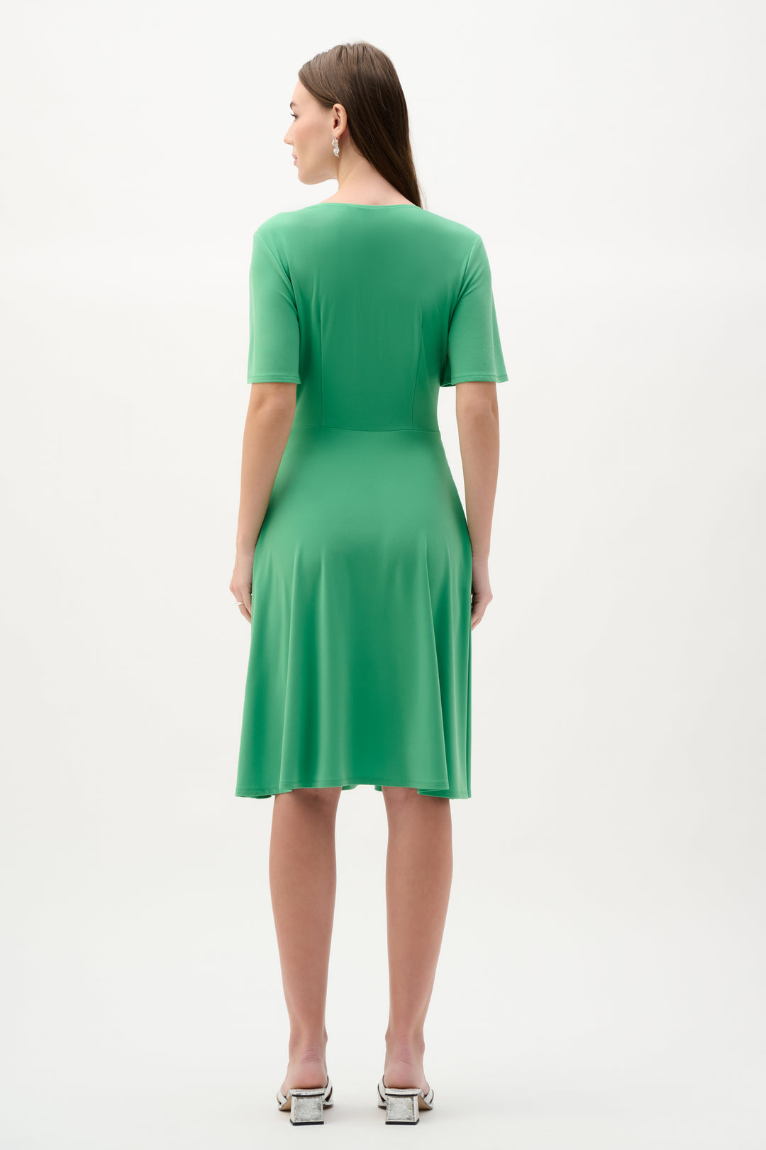 Silky Knit Fit And Flare Dress With Bell Sleeves 262034