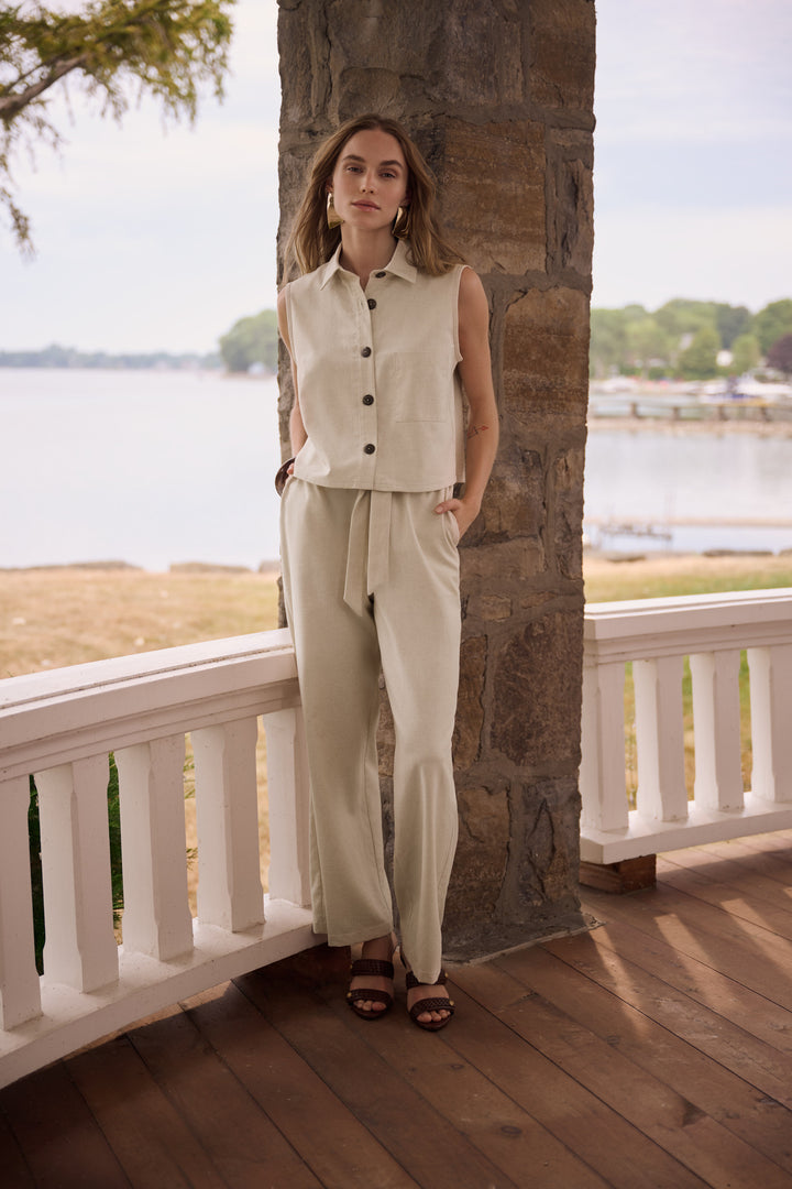 Linen Woven Pull-On Wide Leg Pants 262040