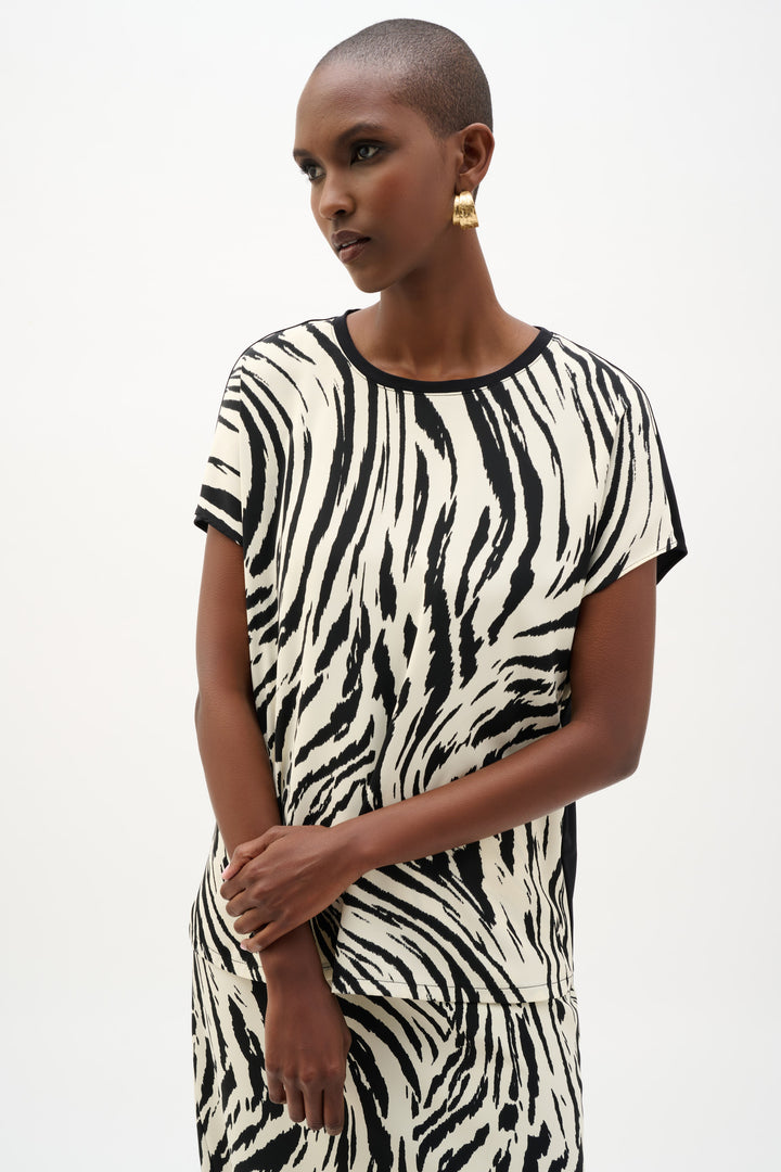 Recycled Woven Animal Print with Silky Knit Back Top 262049