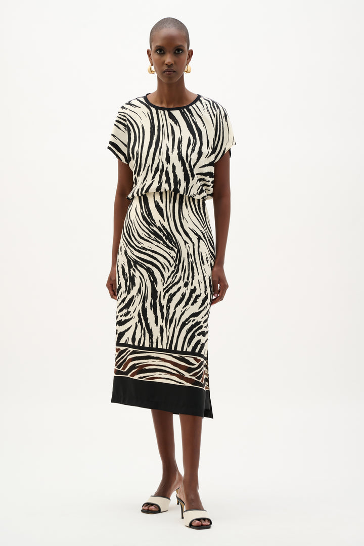Recycled Woven Animal Print with Silky Knit Back Top 262049