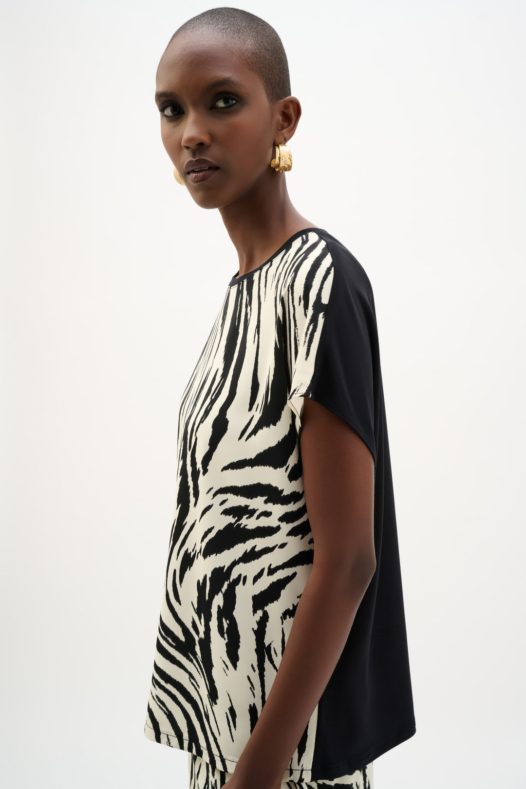 Recycled Woven Animal Print with Silky Knit Back Top 262049