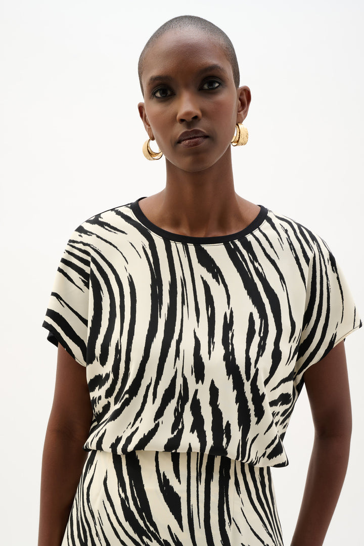 Recycled Woven Animal Print with Silky Knit Back Top 262049