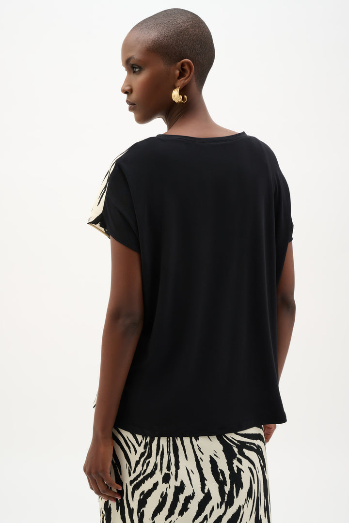 Recycled Woven Animal Print with Silky Knit Back Top 262049