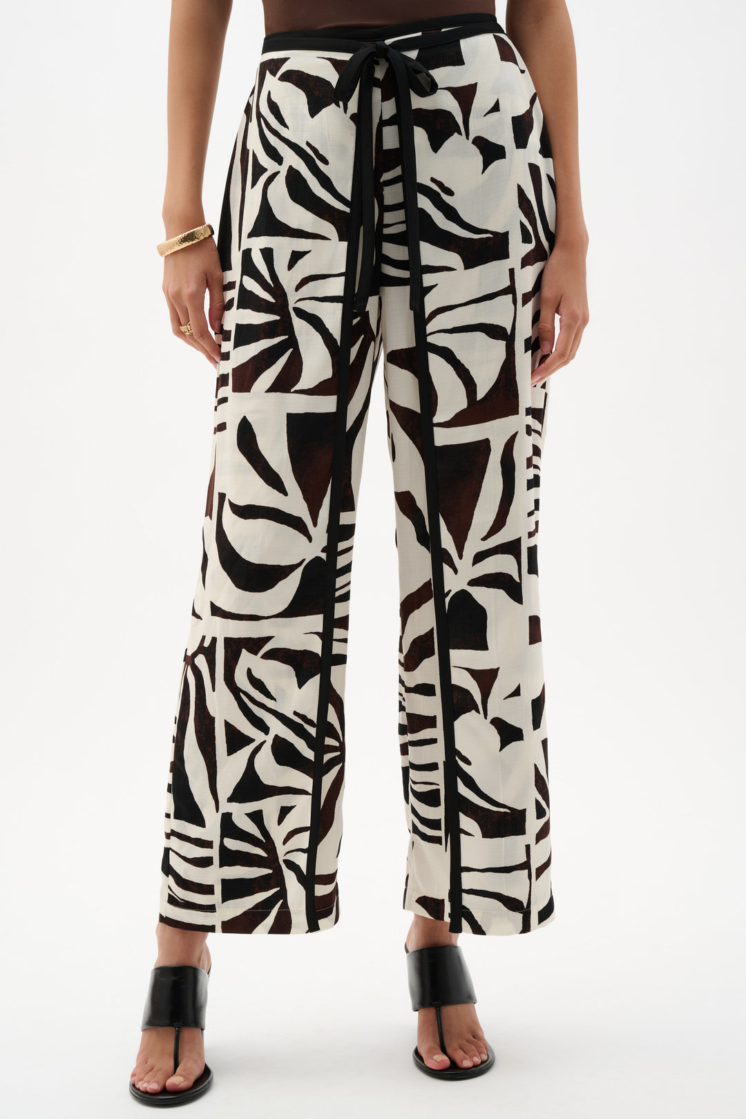 Woven Gauze Tropical Print Wide Leg Pants 262056