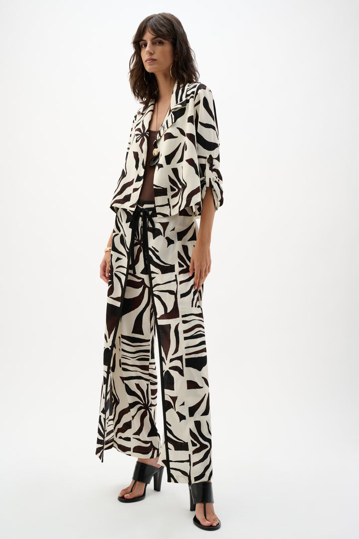 Woven Gauze Tropical Print Wide Leg Pants 262056