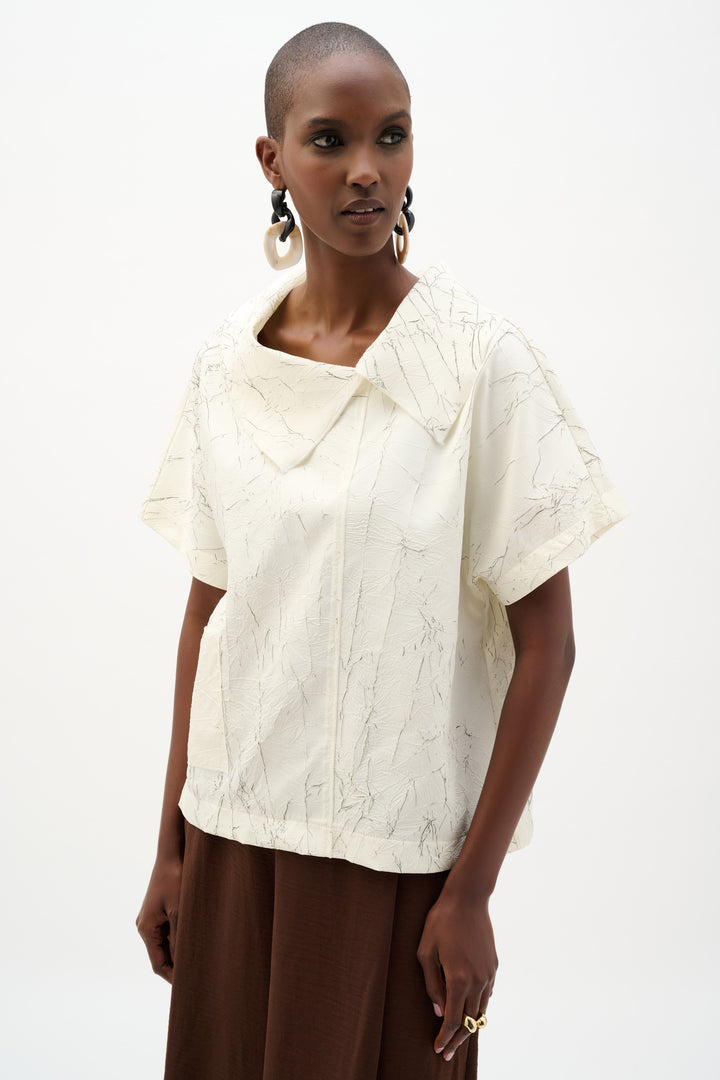 Novelty Abstract Print Boxy Top With Cowl Collar 262088