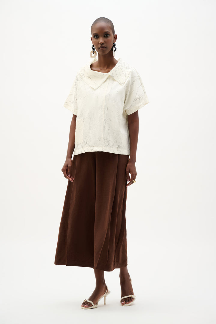 Novelty Abstract Print Boxy Top With Cowl Collar 262088