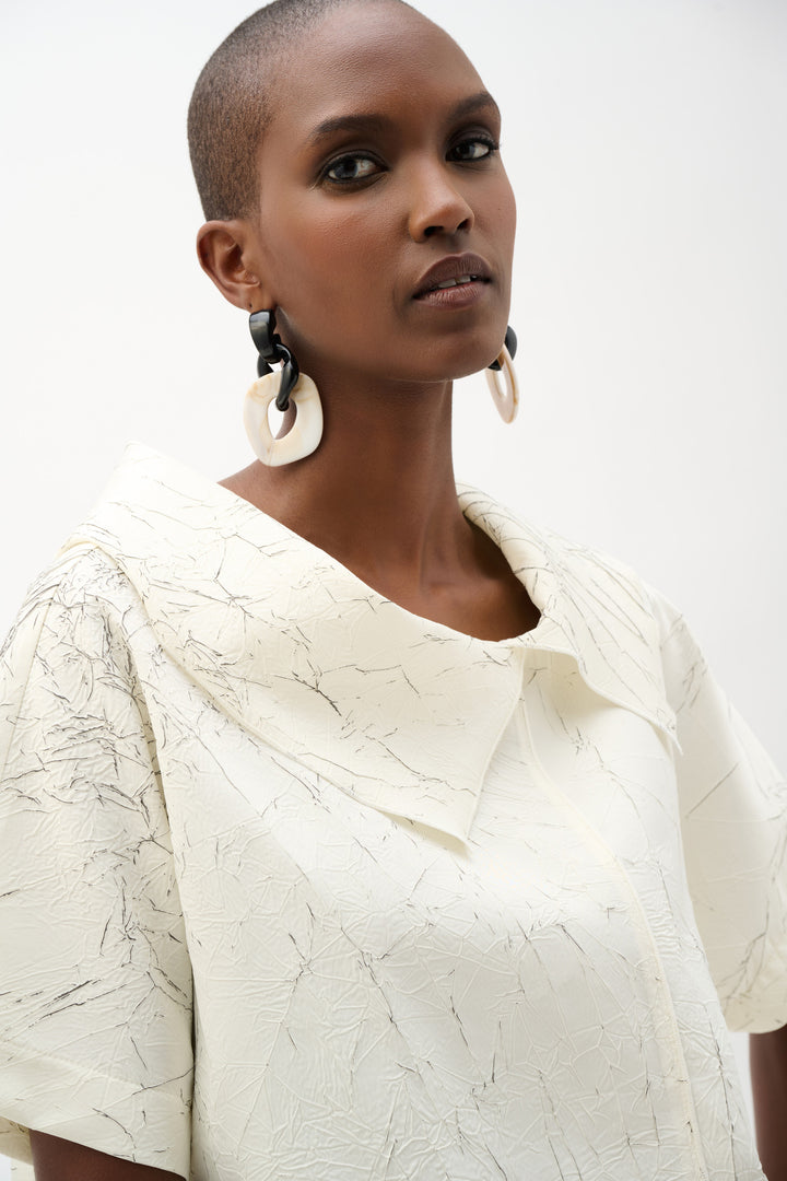 Novelty Abstract Print Boxy Top With Cowl Collar 262088