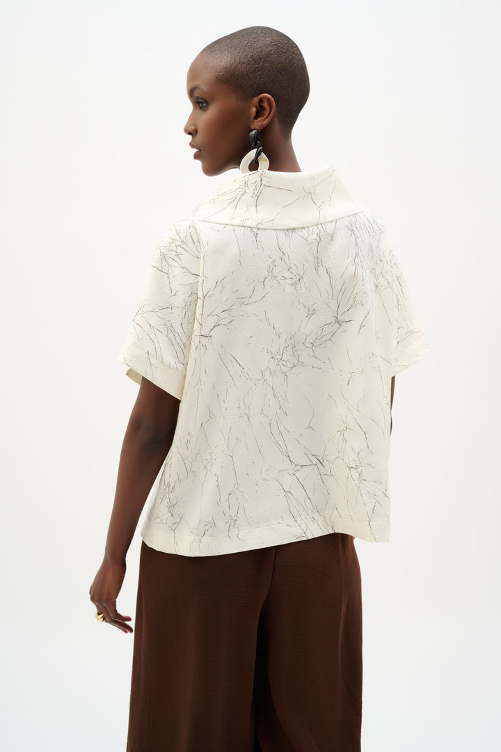 Novelty Abstract Print Boxy Top With Cowl Collar 262088