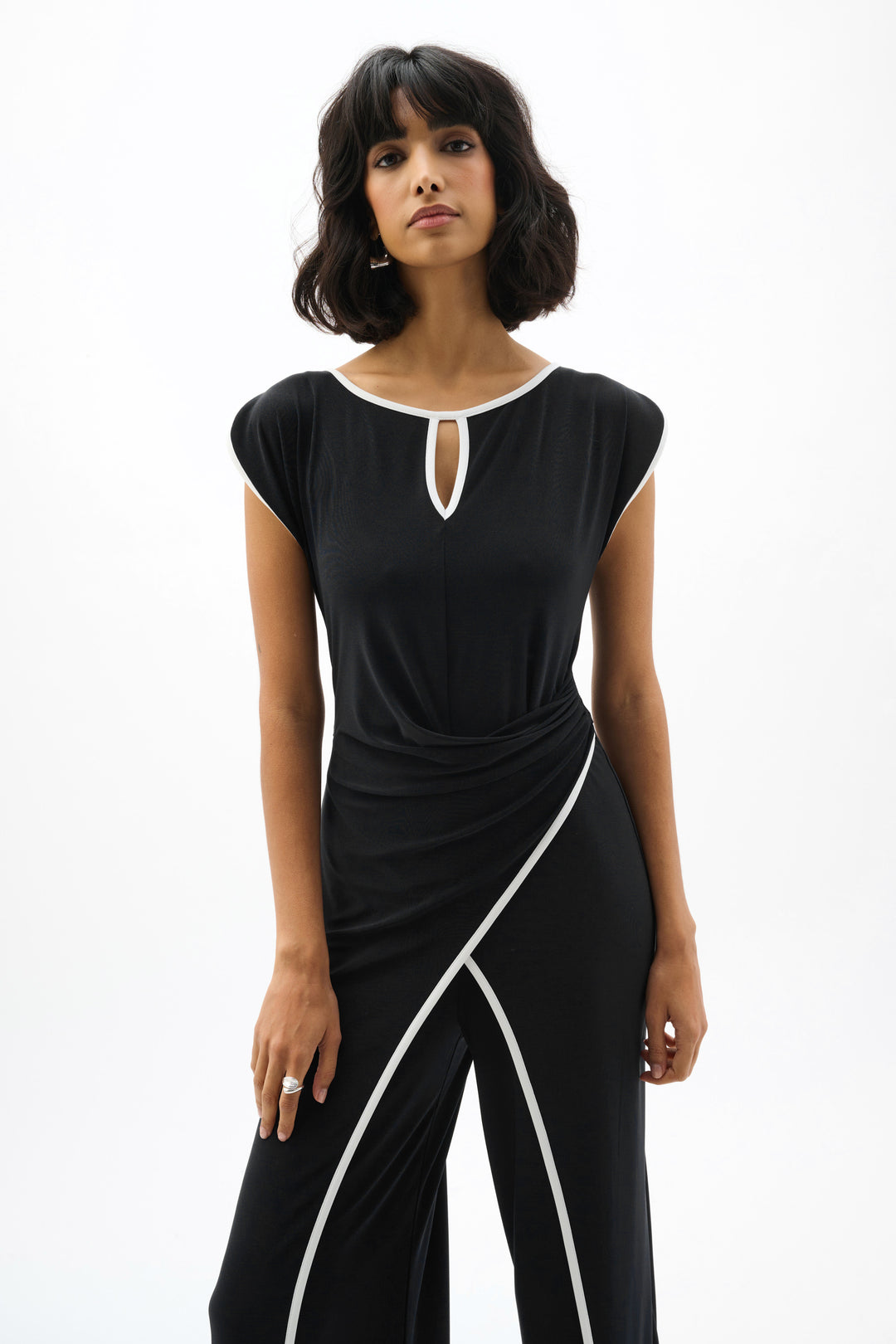 Silky Knit Culotte Jumpsuit With Draped Bodice 262092X