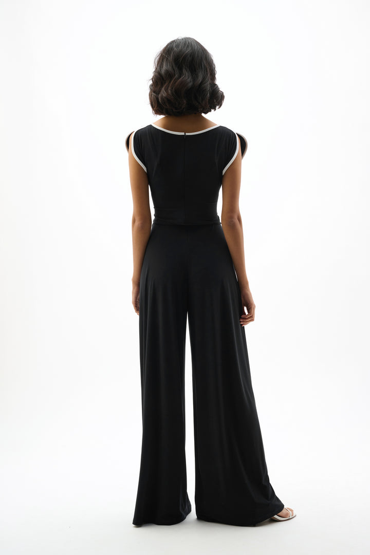 Silky Knit Culotte Jumpsuit With Draped Bodice 262092X