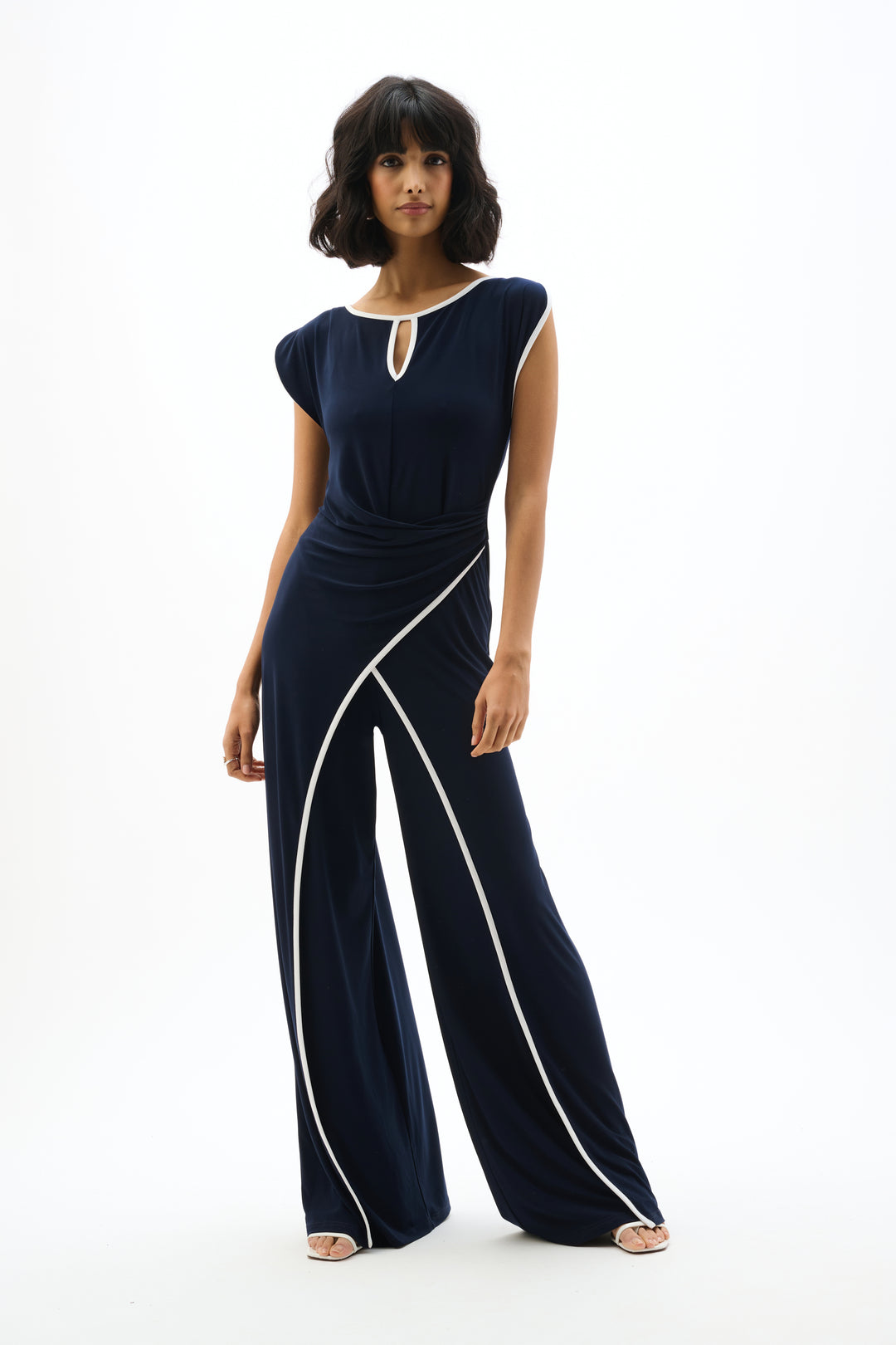 Silky Knit Culotte Jumpsuit With Draped Bodice 262092X