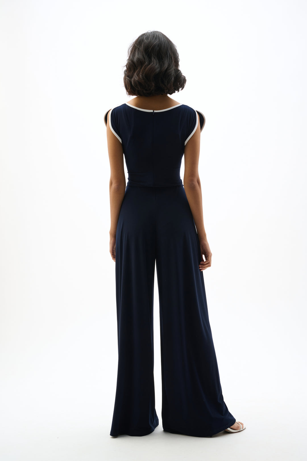 Silky Knit Culotte Jumpsuit With Draped Bodice 262092X