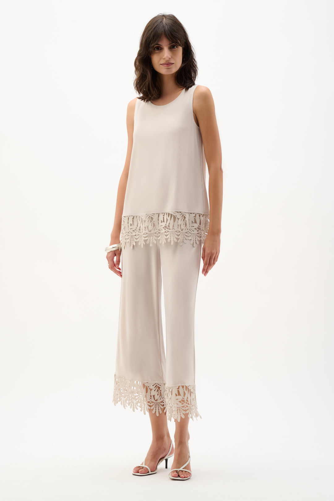 Silky Knit Sleeveless Top With Guipure Lace Hem 262094