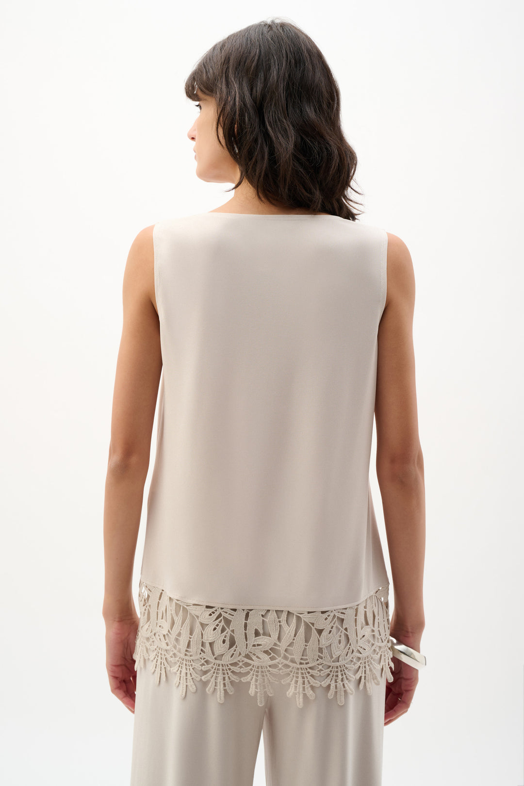 Silky Knit Sleeveless Top With Guipure Lace Hem 262094