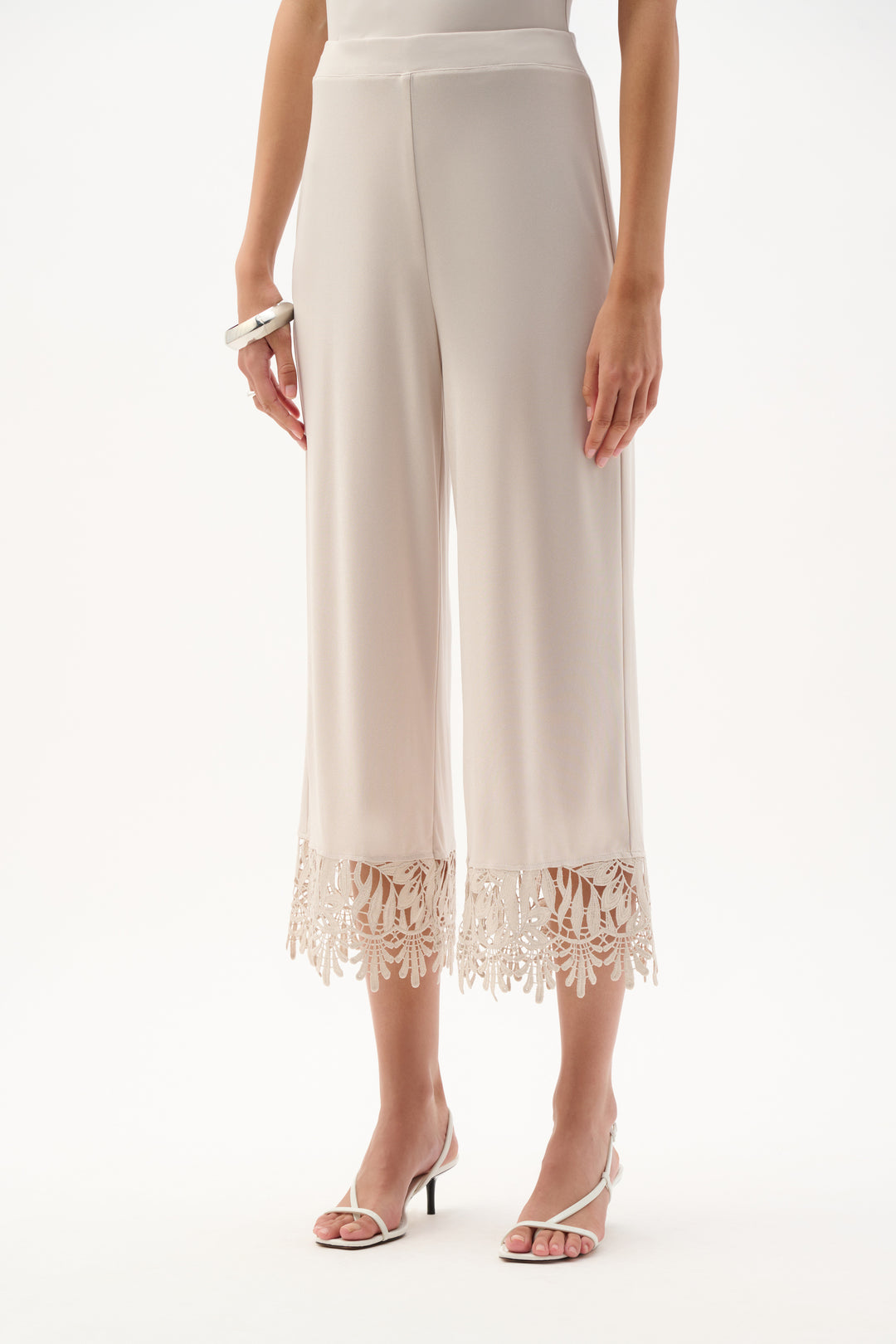 Silky Knit Culotte Pants With Guipure Lace Hem 262095