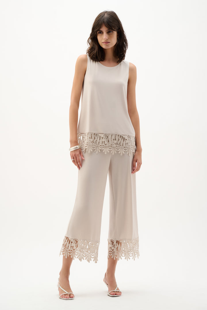 Silky Knit Culotte Pants With Guipure Lace Hem 262095