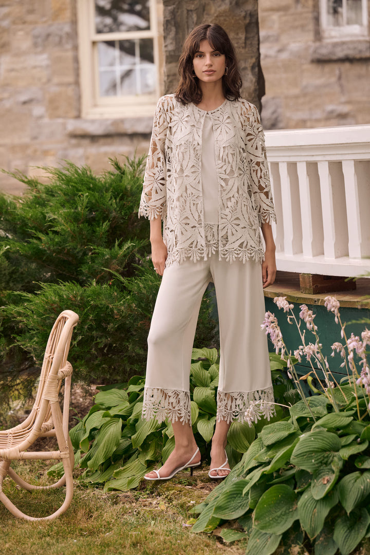 Silky Knit Culotte Pants With Guipure Lace Hem 262095