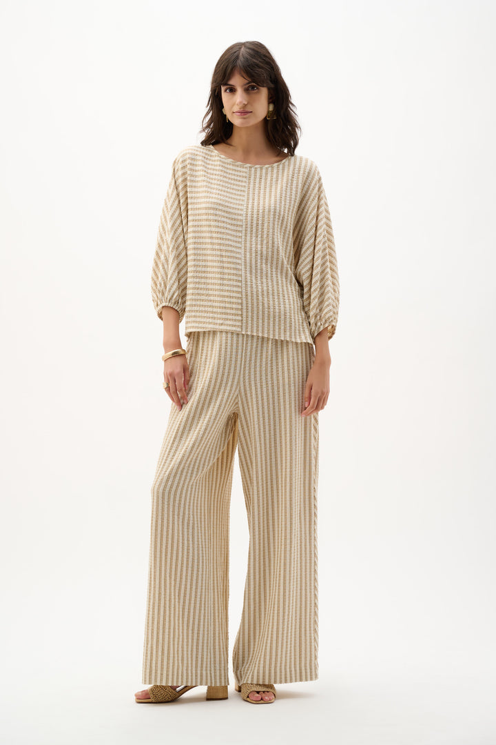 Woven Stripe Boxy Top With Boat Neck 262097