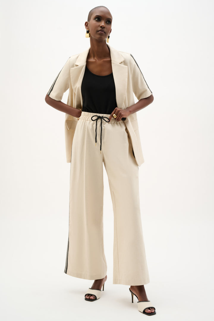 Woven Linen Wide Leg Pull-On Pants With Side Stripe 262099