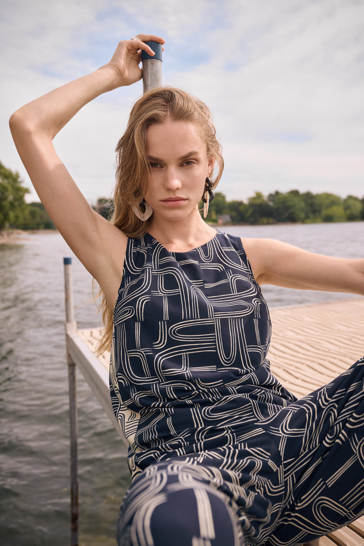 Silky Knit Geometric Print Straight Top 262107