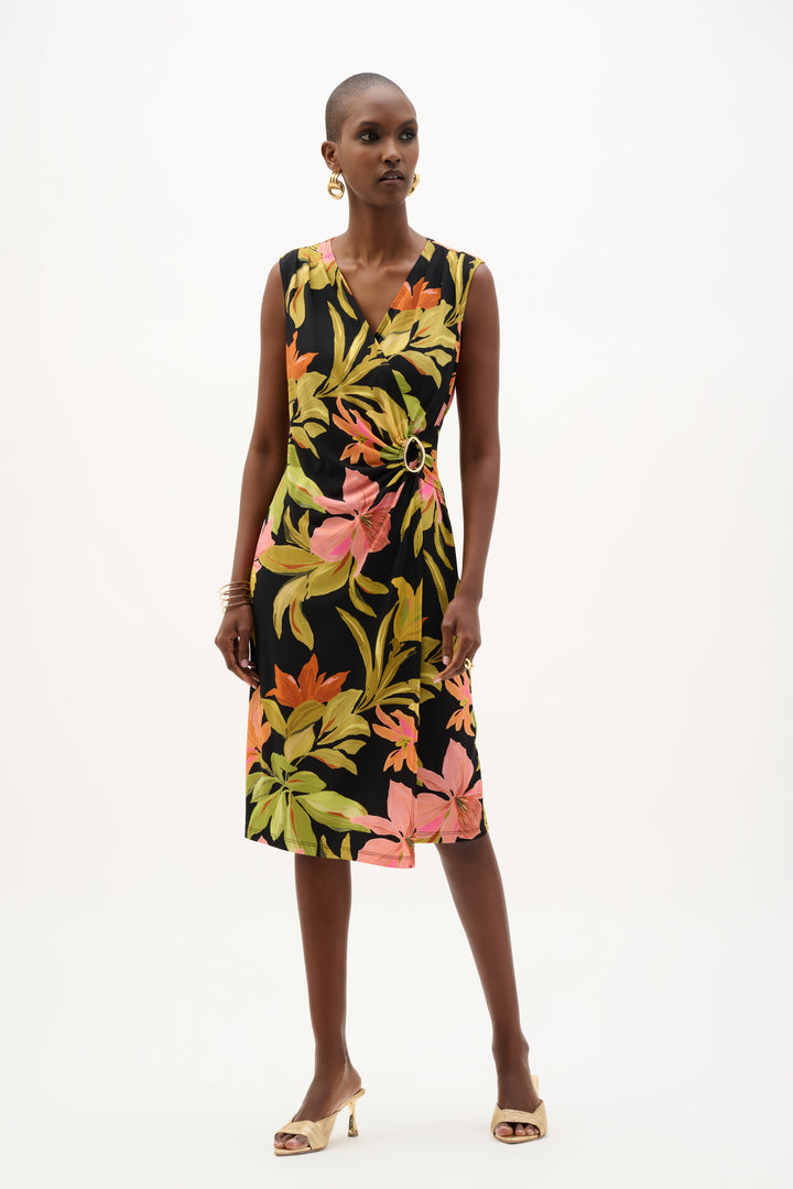 Silky Knit Tropical Print Wrap Dress 262108